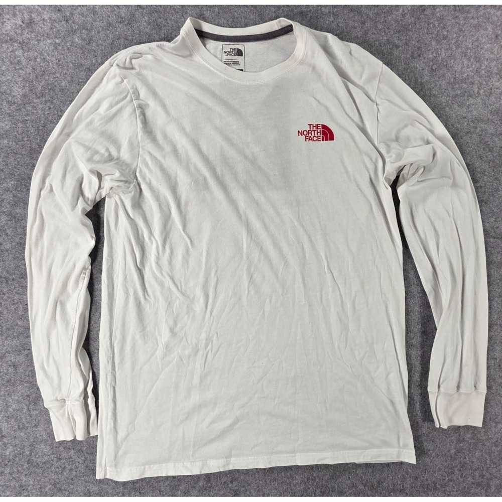 The North Face Men's White Long Sleeve Graphic Logo Cotton Crew Neck T-Shirt L